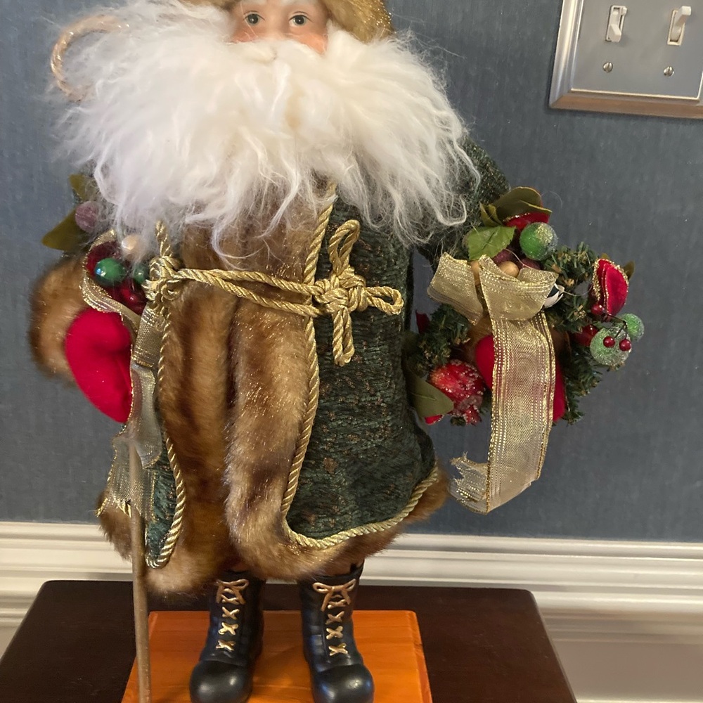 Festive Green Santa Figurine with Gold Accents